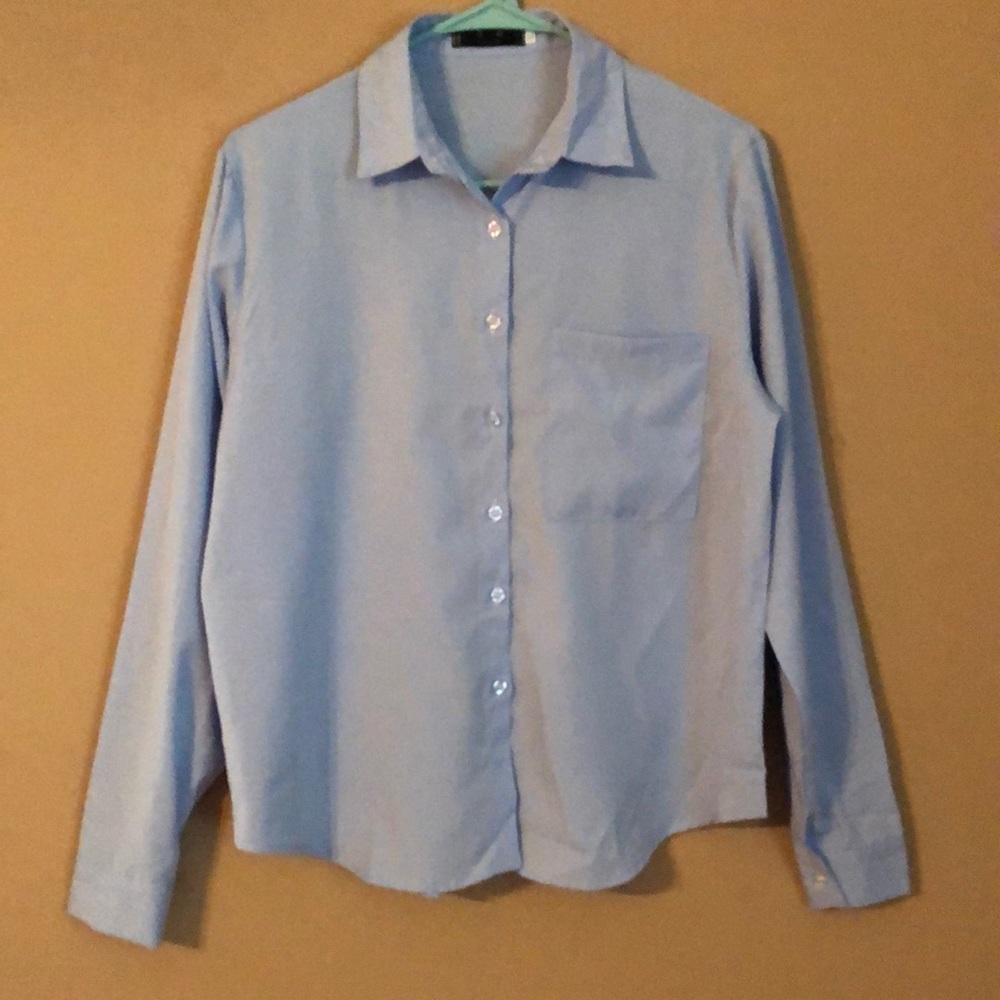 Baby Blue Button Down Blouse with long sleeve.